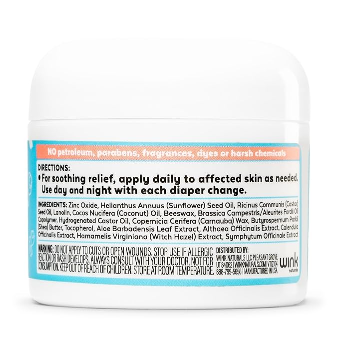 Wink Well Baby and Kids Diaper Rash Cream- Bum Balm Diaper Cream for Irritated Skin and Insect Bites- Natural Moisturizing Rash Ointment with No Toxins, Dyes, Fragrances, Parabens, Or BHA- 2 Oz