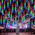 EAGWELL Christmas Lights Outdoor UL Certified Meteor Shower Light 16 Inch 20 Tubes 960 LED Falling Rain Drop Icicle Snow Cascading Lighting for Xmas Tree Wedding Party Garden Decoration, Colorful