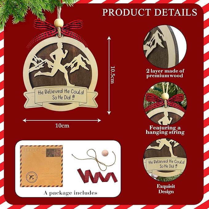 Running Christmas Ornament 2025-2 Layer Wooden Running Ornaments for Christmas Tree - Marathon Runners Wooden Xmas Tree Hanging Decor - Runner Ornament 2025 - Gifts for Runners, Cross Country Athlete