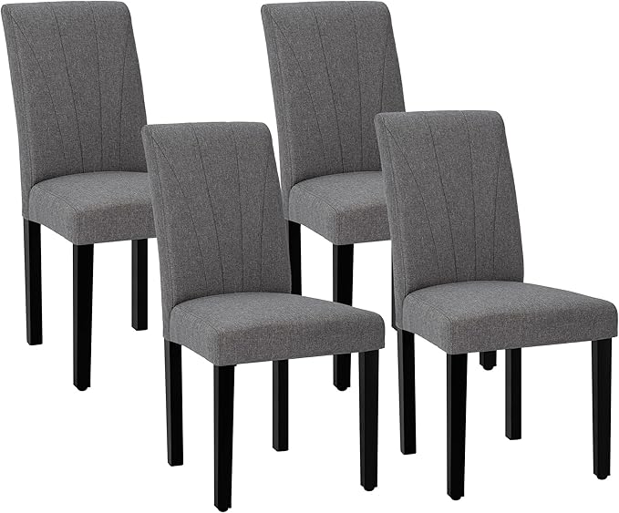 VECELO Upholstered Dining Chairs Set of 4, Modern Fabric and High Back & Solid Wood Legs, Parsons for Kitchen/Living Room- Dark Gray