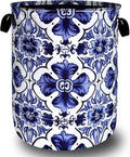 Blue and White Mexican Tile Laundry Basket Oxford Cloth Foldable Boho Laundry
