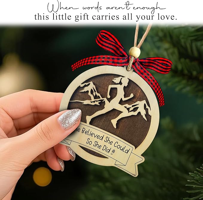 Running Christmas Ornament 2025-2 Layer Wooden Running Ornaments for Christmas Tree - Runner Ornament 2025 - Gifts for Runners, Cross Country Athlete - Marathon Runners Wooden Xmas Tree Hanging Decor
