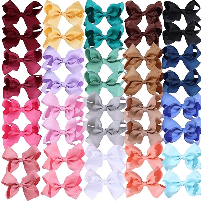 40PCS Hair Bows for Girls,Hand-made Grosgrain Ribbon Hair Bow Alligator Clips Hair Accessories for Toddlers Baby Girls Kids Teens in Pairs