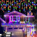 Colored Christmas Lights Outdoor, 33ft 400 LED Icicle Lights for Outside House with Connectable Clear Wire 8 Modes Timer, Plug in Waterproof for Home Holiday Eaves Yard Party Room Indoor Decoration
