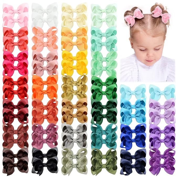 70 Pieces Hair Bows for Girls 3 Inch Grosgrain Ribbon Toddler Hair Accessories with Alligator Clips for Toddlers Baby Girls Kids Teens