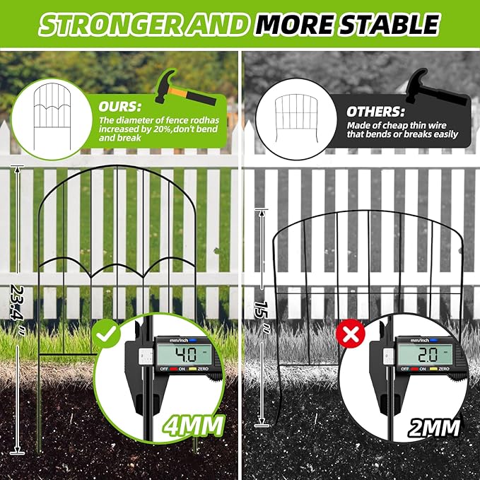 24 Panels Decorative Garden Fence Dog Fence Outdoor for Yard 26ft (L) X 2ft (H) Black Animal Barrier with No-Dig Stakes Arched Rustproof Metal Wire Decorative for Flower Landscaping and Garden Edging