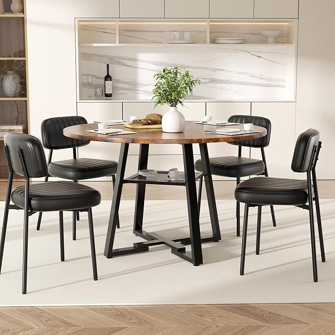 Round Dining Table for 2-4 People,42 Inch Dining Room Table,Modern Circle Kitchen Table with Storage Shelf and Metal Legs for Dining Room,Kitchen,Vintage(Table Only)