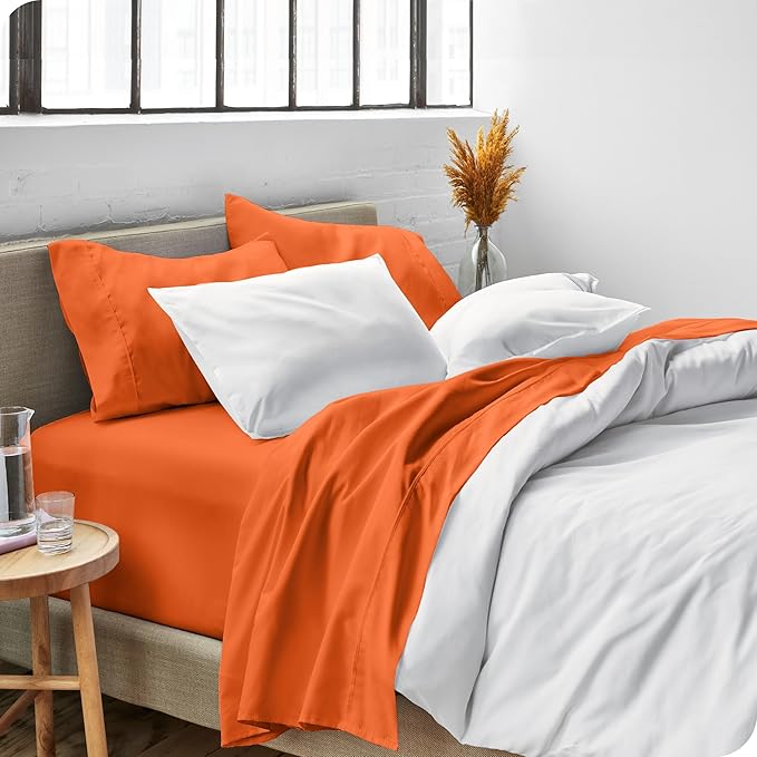 Bare Home Twin XL Sheet Set - College Dorm Size - Luxury 1800 Ultra-Soft Microfiber Twin Extra Long Bed Sheets - Deep Pockets - Easy Fit - Extra Soft - 3 Piece Set - Bed Sheets (Twin XL, Orange)