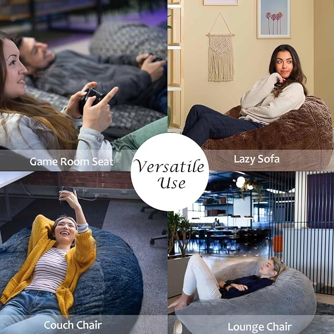 BCU Oversized Bean Bag Cover Comfy Beanbag Chair for Adults Without Filler Faux Fur Floor Chair Lazy Sofa Cover Comfy for Living Room Chairs, Yellow, 5FT