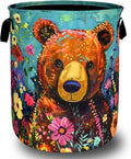 Bear Laundry Basket Oxford Cloth Foldable Colored Animal Flowers Laundry Hamper