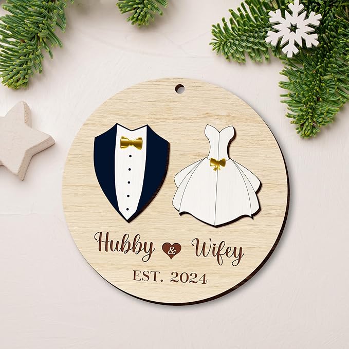 Couple Gifts for Men Women - Christmas Decorations Wooden Ornaments - Bridal Shower Engagement Wedding Gifts for Her Him Couples, Just Married Couple Gift Ideas