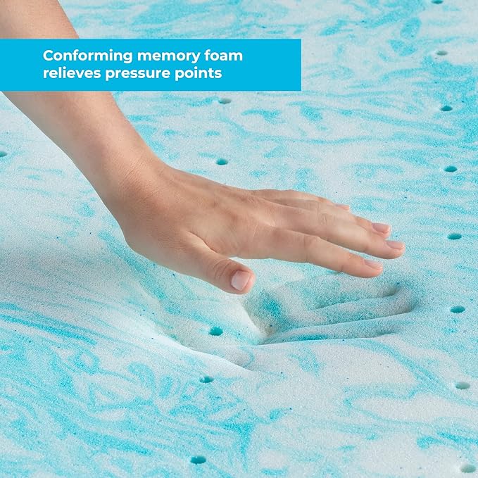 Linenspa 4 Inch Gel Swirl Memory Foam Topper + Cover-Contouring Comfort-Gel Infusion-Machine Washable-Cover, Twin
