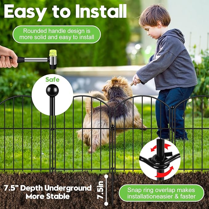 Decorative Garden Fence 17in (H) x15ft (L), Arched Rustproof Metal No Dig Fence for Dogs & Rabbit, Ornamental Animal Barrier for Flower Beds, Border Panels Fencing for Yard & Patio Outdoor Decor