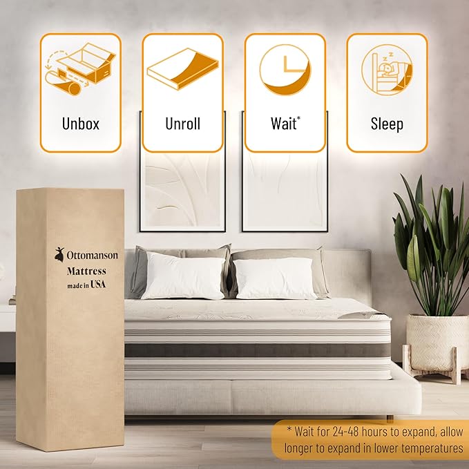 Ottomanson Twin XL 12" Hybrid Mattress - Meditation Antistatic Quilted Cover - Made in USA - Firm Support - Individually Pocketed Coils & CertiPUR-US Foam - Fiberglass-Free - Bed in a Box