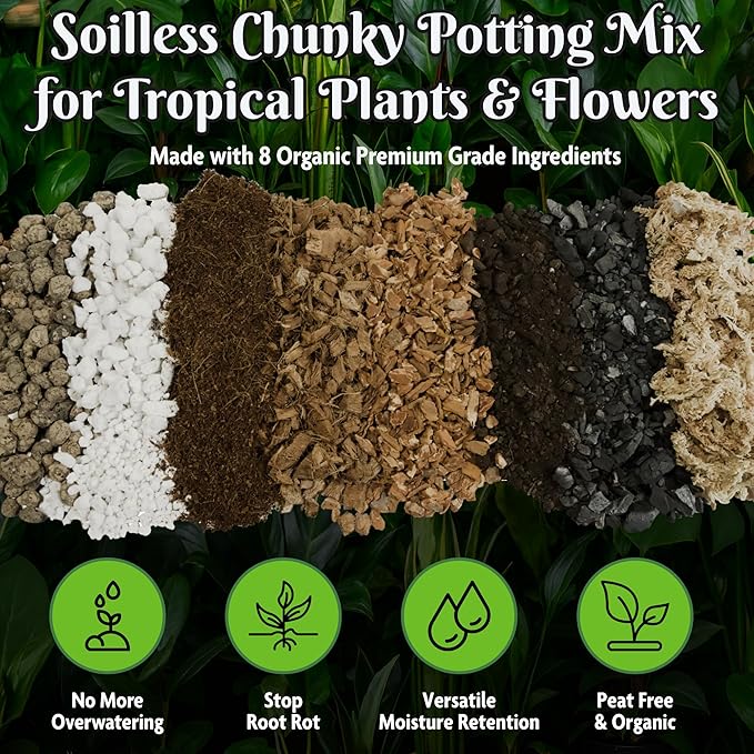 Forbidden Cereal Soilless Houseplant Potting Mix - Chunky Soil for Aroid Tropical Plants & Flowers - 8 Ingredients, No More Overwatering, Versatile Moisture Retention, Peat Free & Organic - 6.5QT Bag