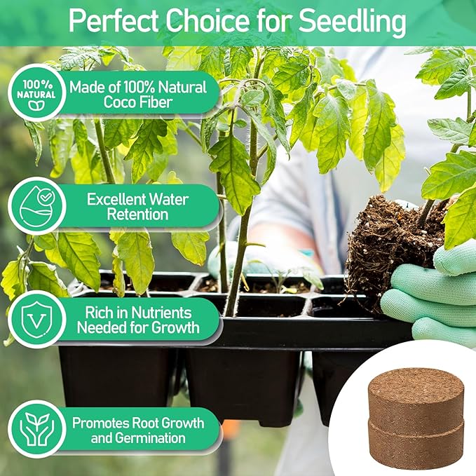 Legigo 100 Pcs 30mm Coco Coir Pellets Seed Starting Soil Mix- Compressed Coconut Coir Pellets Potting Soil Pods for Seedling, Coco Peat Soil Discs for Indoor & Outdoor Plants, Herb Vegetables Flowers