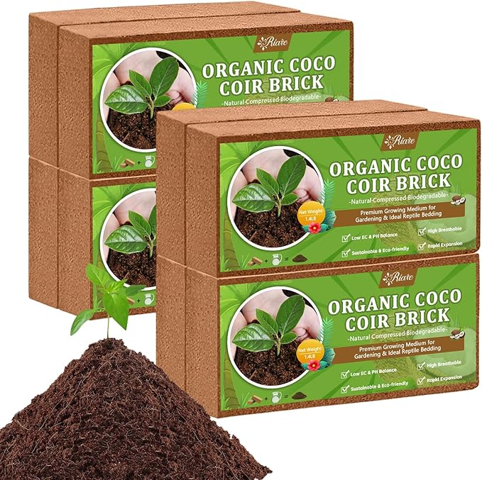 Riare 8pcs Organic Coco Coir Bricks Soil Blocks- 100% Natural Compressed Coco Peat Brick Coconut Fiber Substrate with Low EC& pH Balance, High Expansion Coco Coir Pith Coconut Husk for Garden
