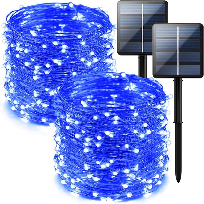2-Pack 200 LED Solar Fairy Lights Outdoor, Upgraded Oversize Lamp Beads & Super Bright Solar String Lights Outoor, 8 Modes Solar Lights for Garden Patio Decorations(Blue)