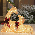 SUNJOY Large 2-Piece Christmas Lighted Lying Deer, 3D Tinsel Santa Lying Deer Outdoor Garden Yard Lawn Festive Holiday Decoration with Lights for Indoor & Outdoor
