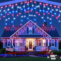 66ft 640LED Red White and Blue Lights for Christmas Decorations Outdoor Icicle Lights for Outside, Clear Wire Connectable Twinkle Light for House Party Holiday Patio Yard