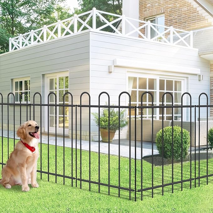 Metal Garden Fence 36 in H x 12 ft L, No dig Garden Border Yard Fencing, Dog Fence Outdoor Temporary Animal Barrier for Flower Bed Lawn and Patio, 6 Panels + 7 Stakes Black