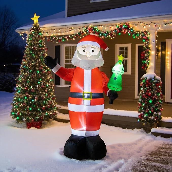 8FT Inflatable Santa Claus Outdoor Christmas Decoration - Blow Up Santa Claus with Built-in LED Lights for Garden Lawn