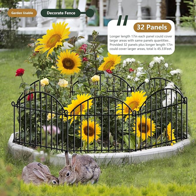 45.33ft x 20in Garden Fence, 32 Panels Animal Barrier Fences for Dogs Rabbit, Anti Digging Defense Edging Border, Rustproof Metal Arched Decorative Fencing for Outdoor Patio, Yard, Lawn