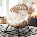 Vongrasig Wicker Rocking Egg Chair PE Rattan with Cushion, Oversized Patio Lounge Rocker Chair for Outdoor, Indoor, Livingroom, Backyard, Garden (Beige)