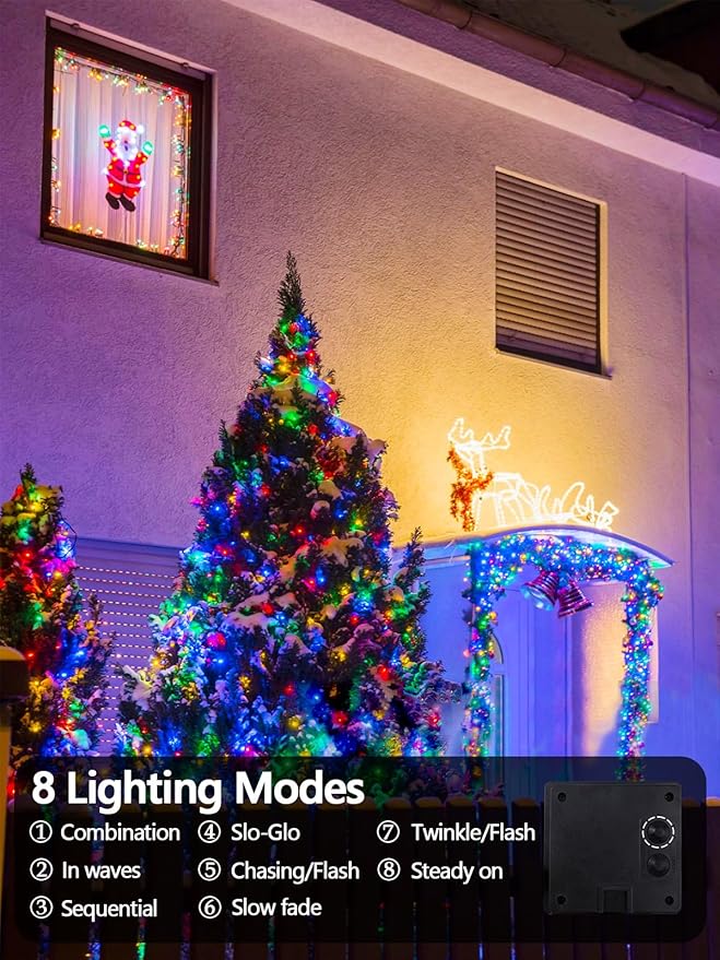 6 Pack 600 LED Solar String Lights for Outside, Solar Christmas Lights with 8 Lighting Modes, Waterproof Green Wire Solar String Lights Outdoor for Tree Xmas Party Garden Yard Decorations (MultiColor)