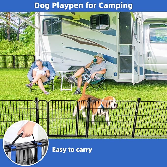 ADAVIN 24 in(H) Garden Fence with Gate, 4 Panels Total 9.8 Ft(L), Heavy Duty Iron Metal Animal Barrier Fence, Camping Fence, No Dig Garden Border Fencing for Yard