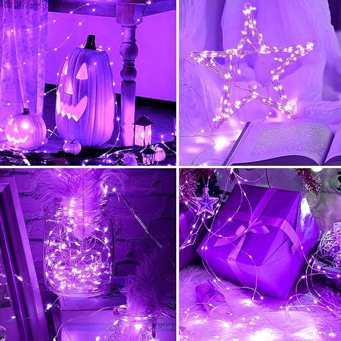1Pack USB Plug in Fairy String Lights,16ft 50 LED Copper with Remote and Timer, 8 Modes Waterproof Twinkle String Lights Battery Powered for Bedroom Indoor Party Wedding Christmas Decoration (Purple)