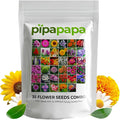 1700 + Mixed Combo Flower Seed Varieties for Your Home Garden, 35 Varieties Including Petunia, Zinnia, Sunflower Seeds and More, Attracts Pollinators, Non- GMO and Heirloom Seeds