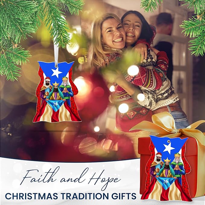 FLAGWIX Puerto Rico Christmas Ornament 2025 - Three Kings Day Acrylic Ornaments for Tree Decorations - Christmas Decorations for Home Indoor, Puerto Rico Gifts for Women Men Mom Dad, Friend Gift Ideas