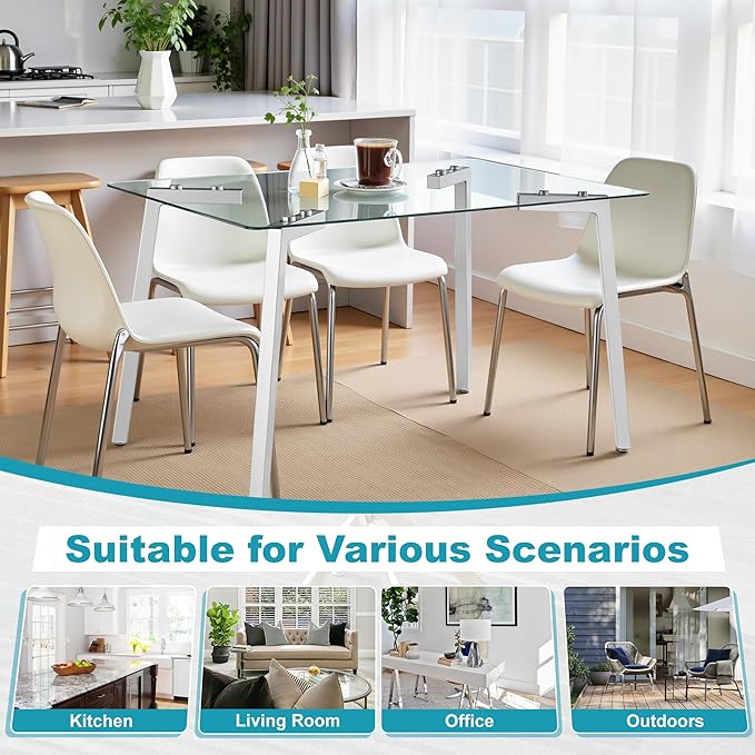 Dining Table for 6 Kitchen Table 51" Rectangular Modern Glass Dining Table Kitchen & Dining Room Tables with Glass Tabletop and Metal Legs for Dining Room and Kitchen, Silver