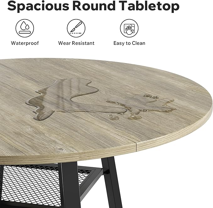 Round Dining Table for 2-4 People,42 Inch Dining Room Table,Modern Circle Kitchen Table with Storage Shelf and Metal Legs for Dining Room,Kitchen,Grey (Table Only)