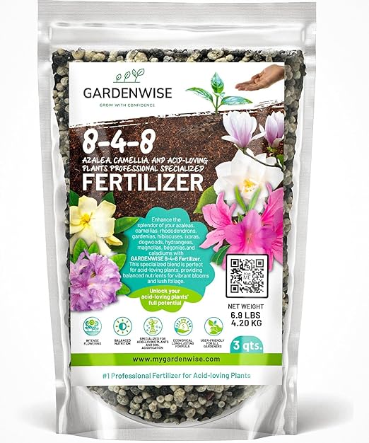 8-4-8 Acidic Fertilizer for Azaleas, Camellias (Camelia), Hydrangeas, Blueberries, Gardenias, Magnolia Trees, Evergreens, and Rhododendrons - Ideal Iron-Rich Plant Food (3 QUARTS)