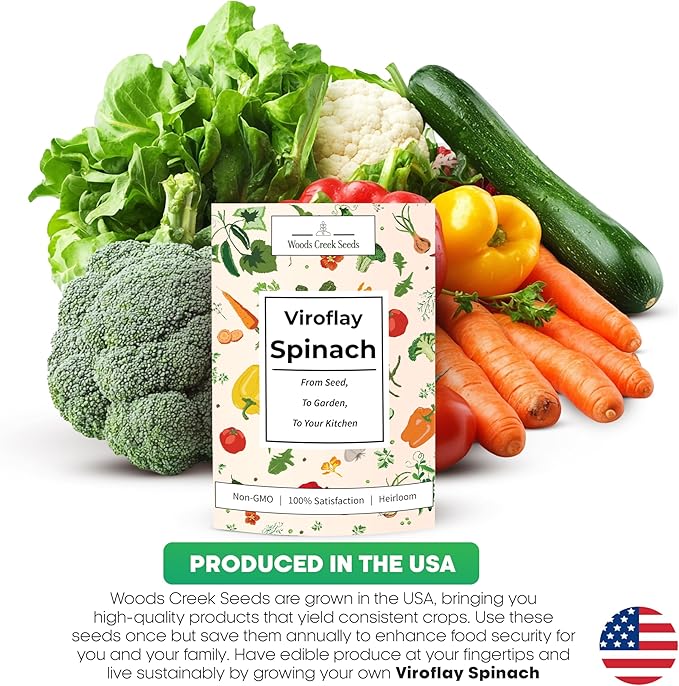 Woods Creek Seeds: Viroflay Spinach Seeds for Planting - Over 450 Heirloom Spinach Seed Pack - Non-GMO Viroflay Spinach Seeds for Planting Outdoors or Hydroponic Vegetable Gardening