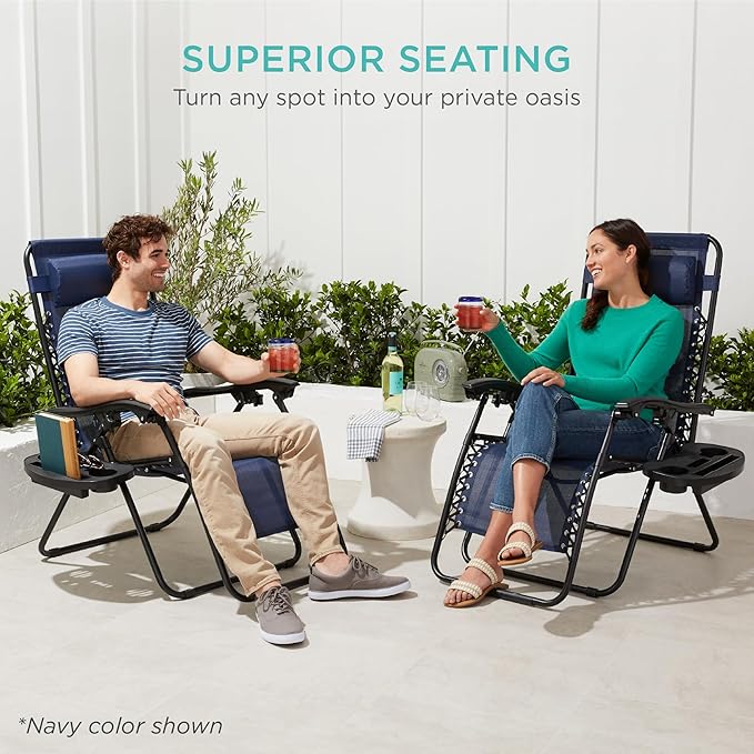 Best Choice Products Set of 2 Adjustable Steel Mesh Zero Gravity Lounge Chair Recliners w/Pillows and Cup Holder Trays - Camoflage
