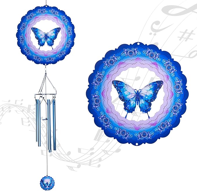 Butterfly Wind Chimes for Outside,Birthday Gifts for Mom Grandma Wife, Butterfly Wind Chimes with 3D Wind Spinners, Outdoor Decor for Garden Yard Porch