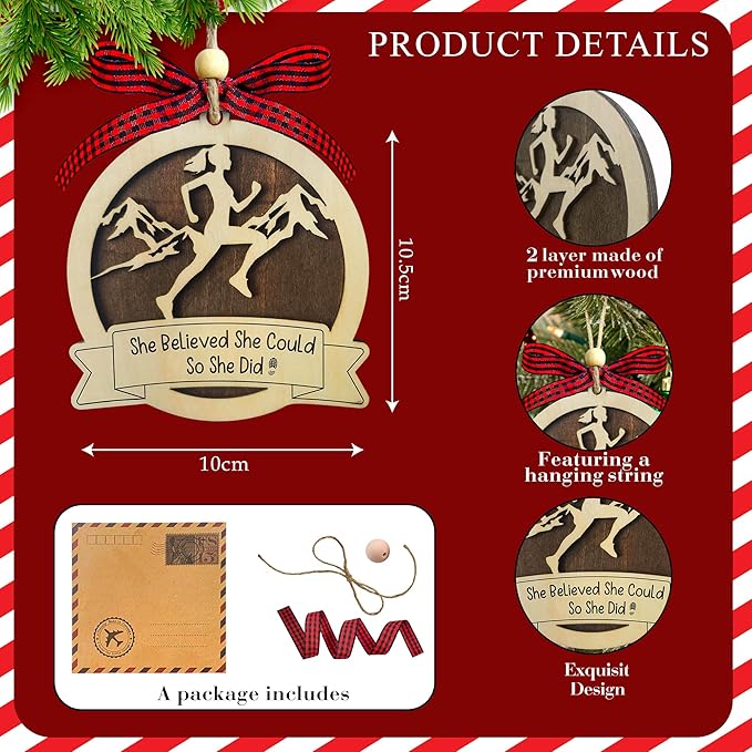 Running Christmas Ornament 2025-2 Layer Wooden Running Ornaments for Christmas Tree - Runner Ornament 2025 - Gifts for Runners, Cross Country Athlete - Marathon Runners Wooden Xmas Tree Hanging Decor