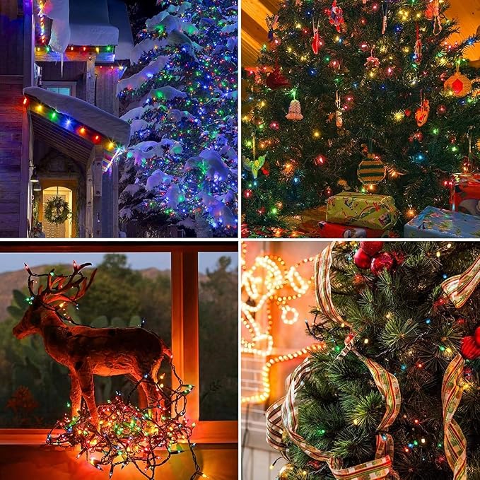 132FT 400 LED Christmas Tree String Lights Outdoor Fairy Lights Plug in, Expandable Green Wire Clear Bulbs Mini Lights 8 Modes, Xmas Wedding Party Decoration (Multicolor)