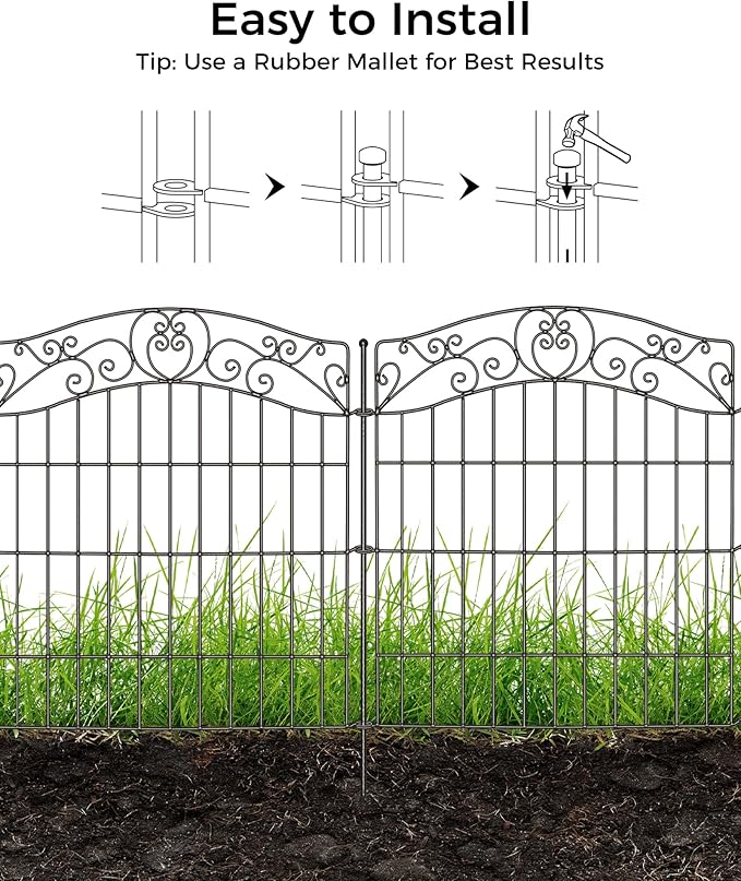 10 Panels No Dig Decorative Outdoor Garden Fence, 32 in(H) X 23.6 ft(L) Animal Barrier Fencing, Rustproof Portable Fence, Temporary Dog Fence Outdoor for Yard, Outside, Backyard, Patio