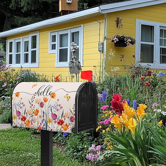 Spring Mailbox Cover Watercolor Summer Mailbox Covers Magnetic Standard Size Colorful Floral Mail Box Wrap Butterfly Decorations for Outside Garden Yard Fall Summer Autumn