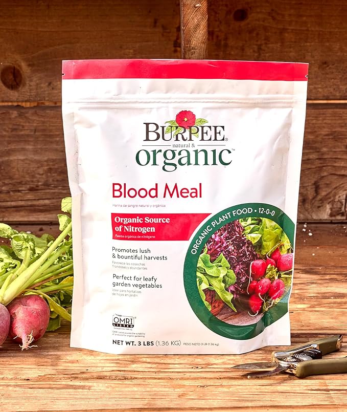 Burpee Organic Blood Meal Fertilizer | Add to Potting Soil | Excellent Natural Source of Nitrogen | for Tomatoes, Spinach, Broccoli, Leafy Greens | 3 lb, 1-Pack