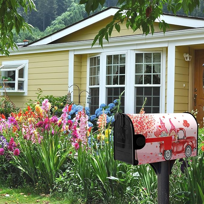 Valentine Mailbox Covers Magnetic Large Size Valentines Day Mail Box Post Cover Gnome Red Heart Truck Letterbox Wrap Happy Valentine's Day Waterproof Mailbox Cover 25.5 X 21 Inch