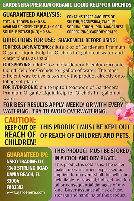 GARDENERA Premium Organic Seaweed & Kelp Superfood for Orchid Plants - 8 oz - Liquid Kelp Fertilizer Concentrate (Makes 45 Gallons)