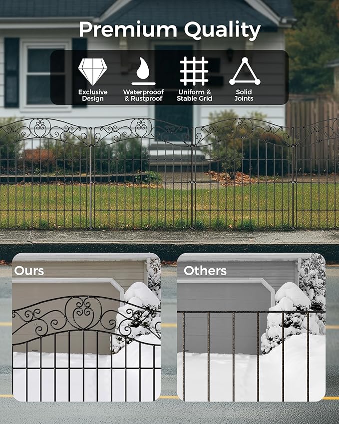 5 Panels No Dig Decorative Outdoor Garden Fence, 32 in(H) X 11.8 ft(L) Animal Barrier Fencing, Rustproof Portable Fence, Temporary Dog Fence Outdoor for Yard, Outside, Backyard, Patio