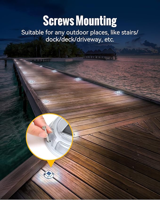 Solar Driveway Lights Dock Light Waterproof 12 Pack, 2 Colors in 1 Outdoor LED Solar Deck Lights, Solar Powered Walk Way Lights Road Marker for Warning Stair Pathway Patio (Warm & Cool)