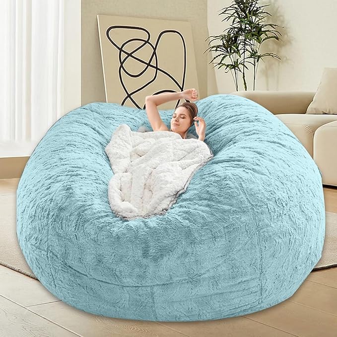 Bean Bag Chair for Adults Kids Without Filler Comfy Giant Round Lazy Sofa Chair Cover Floor Chair Cover for Bedroom Living Room, 7FT, Light Blue