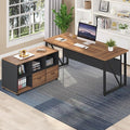 Tribesigns 63-Inch Executive Desk with 47-Inch Mobile File Cabinet, Large Home Office Desk with Drawers and Storage Shelves, L-Shaped Computer Desk Workstation Business Furniture, Walnut & Gray